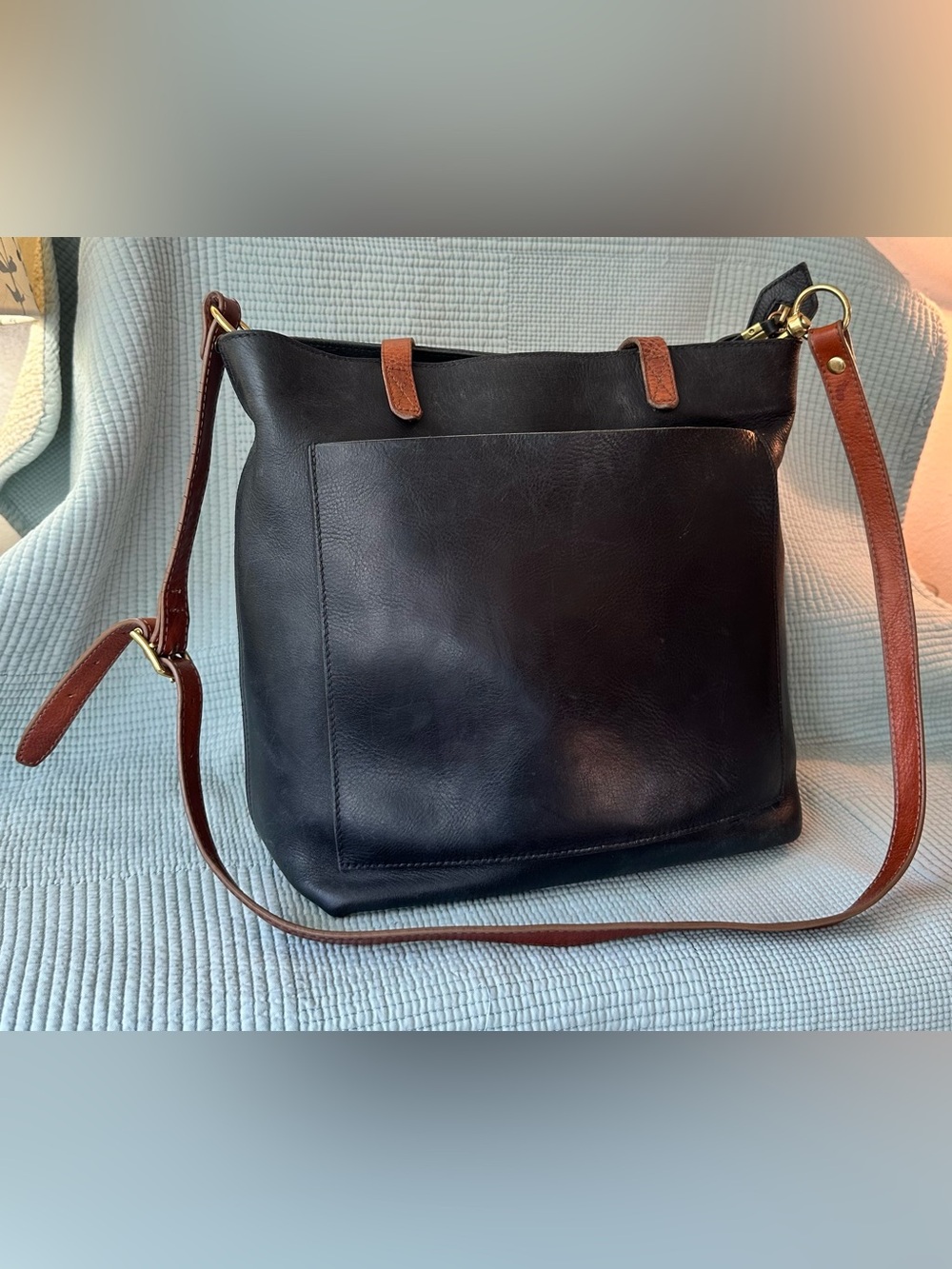 Madewell Leather Medium Zip Top Transporter Tote